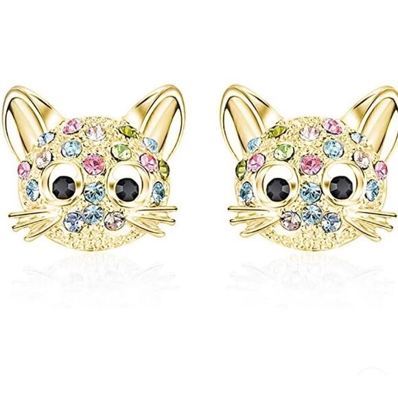 🐱 Betsey Johnson kitty cat gold stud earrings 🐱 - Picture 1 of 2